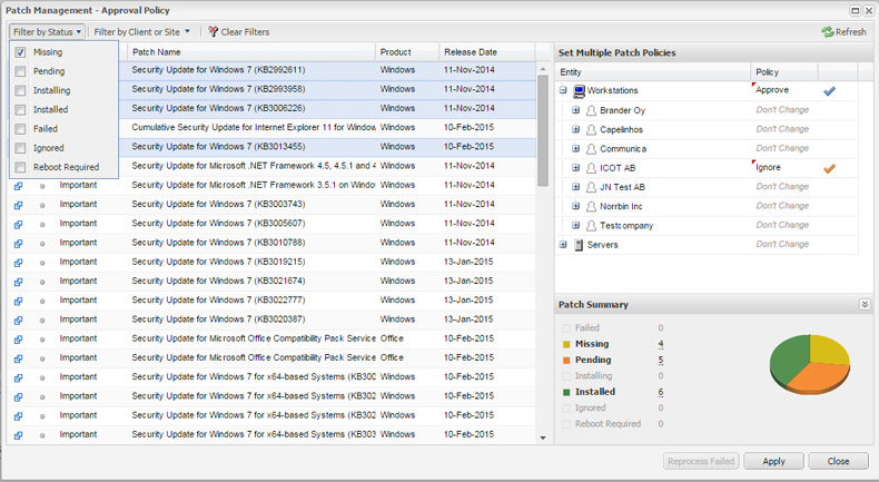 patch Management policy i Solarwinds MSP Remote Monitoring & Management. Logicnow MAX Remote monitoring & Management