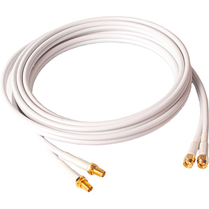 2x 3 meter sammanpressad vit antennförlängningskabel med anslutning SMA-hane/SMA-hona. Super Low Loss kabel med dämpning ca 0,5 dB/meter.
