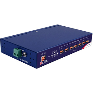 BB-UHR307 är en 7-portars USB-hub som är designad och testad enligt EMC-standarder för tung industri och är UL C1/D2-klassad