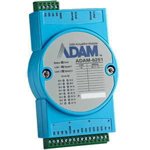 Advantech ADAM 6251 - 16 ch Digital IN. Modbus TCP. Inbyggd webserver. Inbyggd Ethernet switch/forward. Inbyggd Micro PLC
