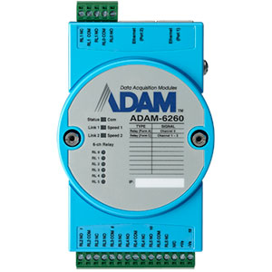 Advantech ADAM 6260 - 6 ch Relay OUT. Modbus TCP. Inbyggd webserver. Inbyggd Ethernet switch/forward. Inbyggd Micro PLC