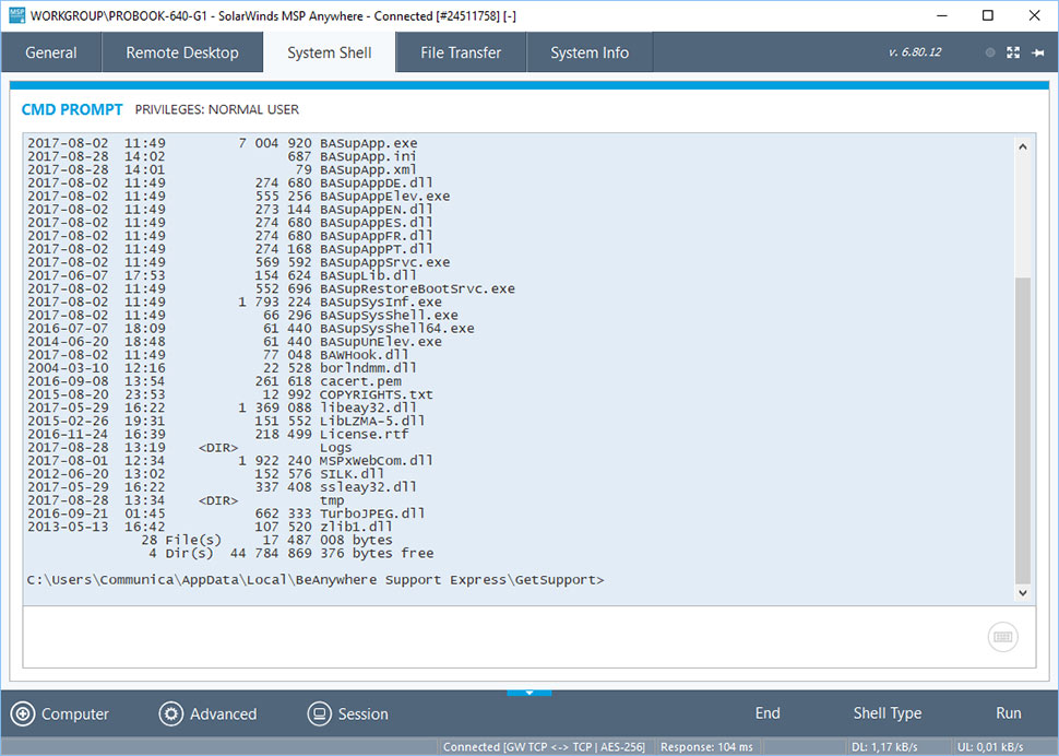 MSP Anywhere Remote Command Line