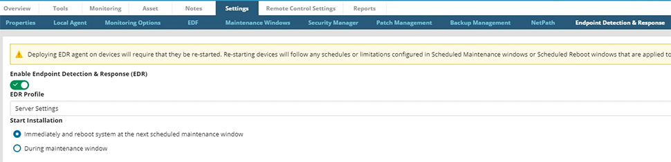 EDR installation via N-Central