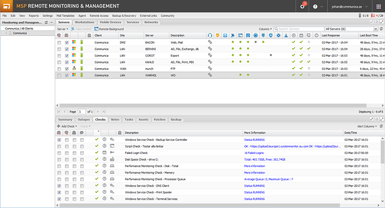 MSP Kundportal i Solarwinds MSP Remote Monitoring & Management. Logicnow MAX Remote monitoring & Management
